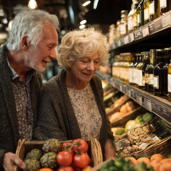Nutritionist educating senior about healthy food choices